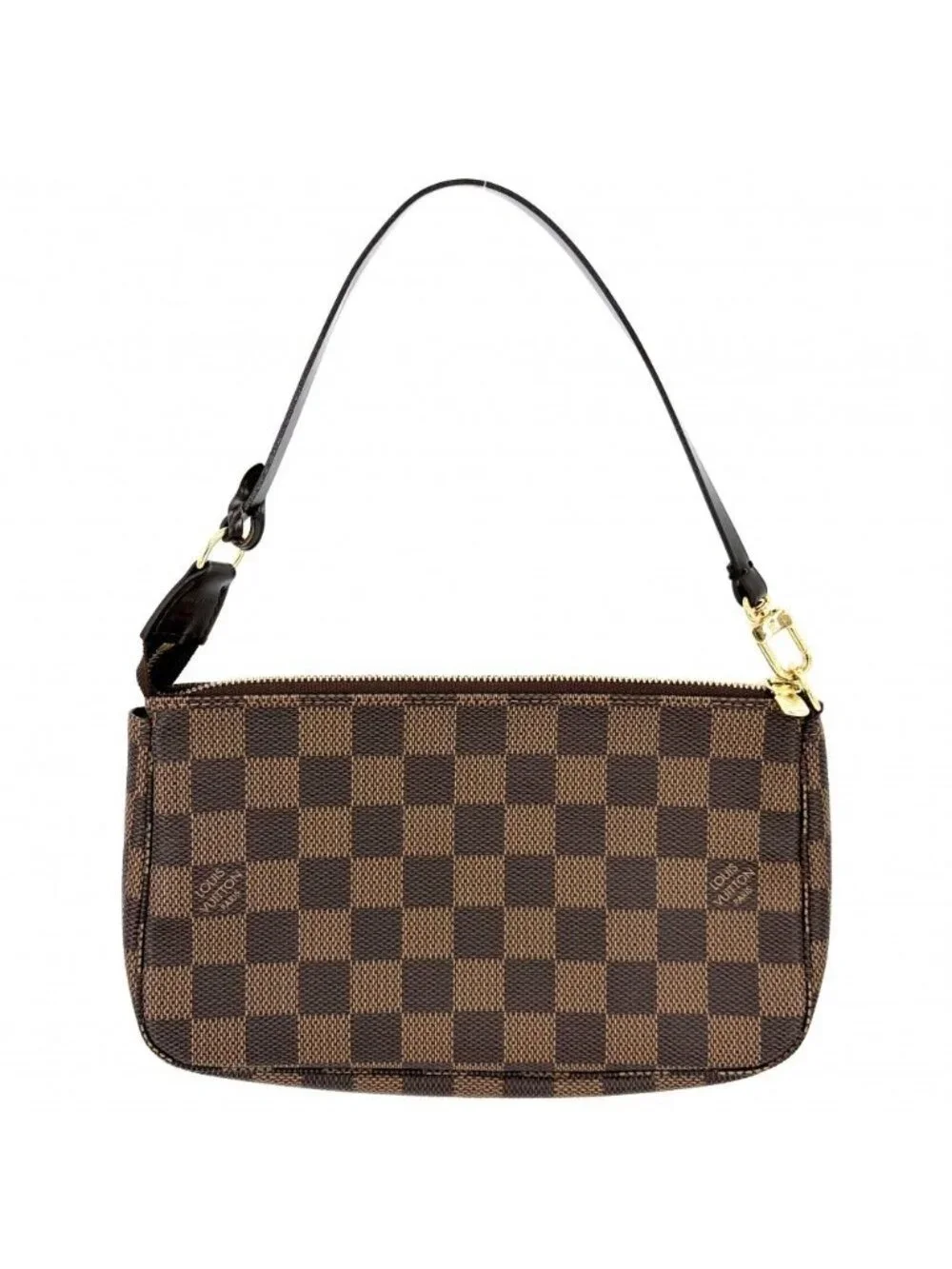 Louis Vuitton Handbag Pochette Pouch Shoulder Crossbody Damier Canvas Brown Gold